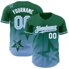 Load image into Gallery viewer, Custom Kelly Green Light Blue-White 3D Pattern Design Gradient Style Twinkle Star Authentic Baseball Jersey