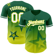 Laden Sie das Bild in den Galerie-Viewer, Custom Kelly Green White-Neon Yellow 3D Pattern Design Gradient Style Twinkle Star Authentic Baseball Jersey