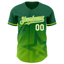 Laden Sie das Bild in den Galerie-Viewer, Custom Kelly Green Neon Green-White 3D Pattern Design Gradient Style Twinkle Star Authentic Baseball Jersey