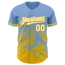 Charger l'image dans la galerie, Custom Light Blue White-Yellow 3D Pattern Design Gradient Style Twinkle Star Authentic Baseball Jersey