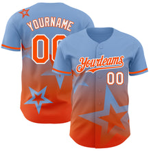 Загрузить изображение в средство просмотра галереи, Custom Light Blue Orange-White 3D Pattern Design Gradient Style Twinkle Star Authentic Baseball Jersey
