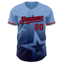 Load image into Gallery viewer, Custom Light Blue Red-Navy 3D Pattern Design Gradient Style Twinkle Star Authentic Baseball Jersey