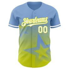 Charger l'image dans la galerie, Custom Light Blue White-Neon Yellow 3D Pattern Design Gradient Style Twinkle Star Authentic Baseball Jersey