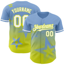 Charger l'image dans la galerie, Custom Light Blue White-Neon Yellow 3D Pattern Design Gradient Style Twinkle Star Authentic Baseball Jersey