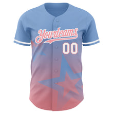Laden Sie das Bild in den Galerie-Viewer, Custom Light Blue Medium Pink-White 3D Pattern Design Gradient Style Twinkle Star Authentic Baseball Jersey