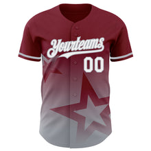 Load image into Gallery viewer, Custom Crimson White-Gray 3D Pattern Design Gradient Style Twinkle Star Authentic Baseball Jersey