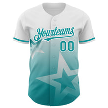 Load image into Gallery viewer, Custom White Teal 3D Pattern Design Gradient Style Twinkle Star Authentic Baseball Jersey