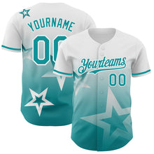 Load image into Gallery viewer, Custom White Teal 3D Pattern Design Gradient Style Twinkle Star Authentic Baseball Jersey