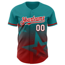 Charger l'image dans la galerie, Custom Teal Red-White 3D Pattern Design Gradient Style Twinkle Star Authentic Baseball Jersey