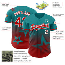 Charger l'image dans la galerie, Custom Teal Red-White 3D Pattern Design Gradient Style Twinkle Star Authentic Baseball Jersey