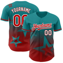 Charger l'image dans la galerie, Custom Teal Red-White 3D Pattern Design Gradient Style Twinkle Star Authentic Baseball Jersey
