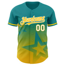 Load image into Gallery viewer, Custom Teal Yellow-White 3D Pattern Design Gradient Style Twinkle Star Authentic Baseball Jersey
