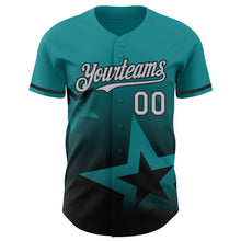 Laden Sie das Bild in den Galerie-Viewer, Custom Teal Gray-Black 3D Pattern Design Gradient Style Twinkle Star Authentic Baseball Jersey