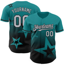 Laden Sie das Bild in den Galerie-Viewer, Custom Teal Gray-Black 3D Pattern Design Gradient Style Twinkle Star Authentic Baseball Jersey