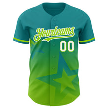 Charger l'image dans la galerie, Custom Teal Neon Green-White 3D Pattern Design Gradient Style Twinkle Star Authentic Baseball Jersey