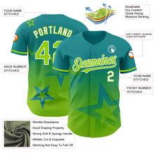 Charger l'image dans la galerie, Custom Teal Neon Green-White 3D Pattern Design Gradient Style Twinkle Star Authentic Baseball Jersey