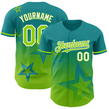 Charger l'image dans la galerie, Custom Teal Neon Green-White 3D Pattern Design Gradient Style Twinkle Star Authentic Baseball Jersey