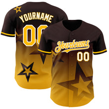 Charger l'image dans la galerie, Custom Brown Gold-White 3D Pattern Design Gradient Style Twinkle Star Authentic Baseball Jersey