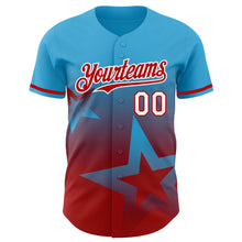 Charger l'image dans la galerie, Custom Sky Blue Red-White 3D Pattern Design Gradient Style Twinkle Star Authentic Baseball Jersey