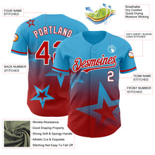 Charger l'image dans la galerie, Custom Sky Blue Red-White 3D Pattern Design Gradient Style Twinkle Star Authentic Baseball Jersey