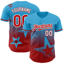 Charger l'image dans la galerie, Custom Sky Blue Red-White 3D Pattern Design Gradient Style Twinkle Star Authentic Baseball Jersey