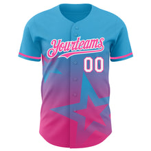 Charger l'image dans la galerie, Custom Sky Blue Pink-White 3D Pattern Design Gradient Style Twinkle Star Authentic Baseball Jersey