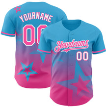 Charger l'image dans la galerie, Custom Sky Blue Pink-White 3D Pattern Design Gradient Style Twinkle Star Authentic Baseball Jersey