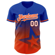 Load image into Gallery viewer, Custom Thunder Blue Orange-White 3D Pattern Design Gradient Style Twinkle Star Authentic Baseball Jersey