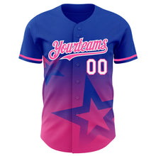 Load image into Gallery viewer, Custom Thunder Blue Pink-White 3D Pattern Design Gradient Style Twinkle Star Authentic Baseball Jersey