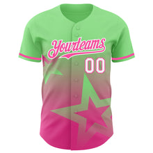 Charger l'image dans la galerie, Custom Pea Green Pink-White 3D Pattern Design Gradient Style Twinkle Star Authentic Baseball Jersey