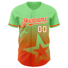 Laden Sie das Bild in den Galerie-Viewer, Custom Pea Green Orange-White 3D Pattern Design Gradient Style Twinkle Star Authentic Baseball Jersey