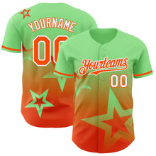 Laden Sie das Bild in den Galerie-Viewer, Custom Pea Green Orange-White 3D Pattern Design Gradient Style Twinkle Star Authentic Baseball Jersey