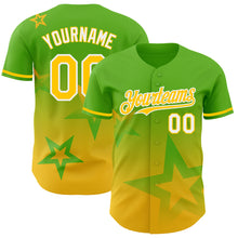 Load image into Gallery viewer, Custom Aurora Green Yellow-White 3D Pattern Design Gradient Style Twinkle Star Authentic Baseball Jersey