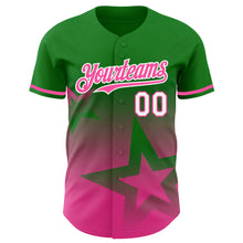 Charger l'image dans la galerie, Custom Grass Green Pink-White 3D Pattern Design Gradient Style Twinkle Star Authentic Baseball Jersey