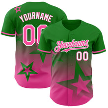 Charger l'image dans la galerie, Custom Grass Green Pink-White 3D Pattern Design Gradient Style Twinkle Star Authentic Baseball Jersey