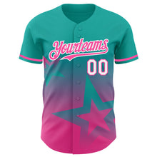Laden Sie das Bild in den Galerie-Viewer, Custom Aqua Pink-White 3D Pattern Design Gradient Style Twinkle Star Authentic Baseball Jersey
