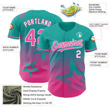 Laden Sie das Bild in den Galerie-Viewer, Custom Aqua Pink-White 3D Pattern Design Gradient Style Twinkle Star Authentic Baseball Jersey