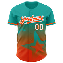 Laden Sie das Bild in den Galerie-Viewer, Custom Aqua Orange-White 3D Pattern Design Gradient Style Twinkle Star Authentic Baseball Jersey