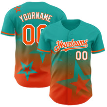 Laden Sie das Bild in den Galerie-Viewer, Custom Aqua Orange-White 3D Pattern Design Gradient Style Twinkle Star Authentic Baseball Jersey