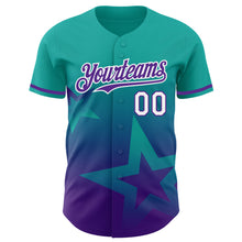 Laden Sie das Bild in den Galerie-Viewer, Custom Aqua Purple-White 3D Pattern Design Gradient Style Twinkle Star Authentic Baseball Jersey
