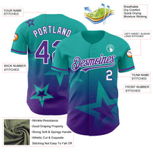 Laden Sie das Bild in den Galerie-Viewer, Custom Aqua Purple-White 3D Pattern Design Gradient Style Twinkle Star Authentic Baseball Jersey