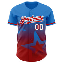 Charger l'image dans la galerie, Custom Electric Blue Red-White 3D Pattern Design Gradient Style Twinkle Star Authentic Baseball Jersey