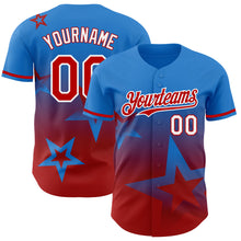 Charger l'image dans la galerie, Custom Electric Blue Red-White 3D Pattern Design Gradient Style Twinkle Star Authentic Baseball Jersey