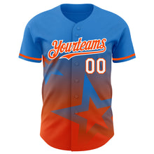 Load image into Gallery viewer, Custom Electric Blue Orange-White 3D Pattern Design Gradient Style Twinkle Star Authentic Baseball Jersey
