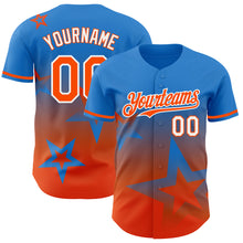 Load image into Gallery viewer, Custom Electric Blue Orange-White 3D Pattern Design Gradient Style Twinkle Star Authentic Baseball Jersey