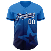 Load image into Gallery viewer, Custom Electric Blue Navy-White 3D Pattern Design Gradient Style Twinkle Star Authentic Baseball Jersey