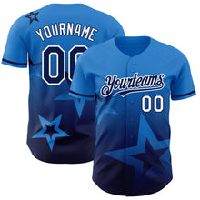 Load image into Gallery viewer, Custom Electric Blue Navy-White 3D Pattern Design Gradient Style Twinkle Star Authentic Baseball Jersey