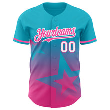 Laden Sie das Bild in den Galerie-Viewer, Custom Lakes Blue Pink-White 3D Pattern Design Gradient Style Twinkle Star Authentic Baseball Jersey