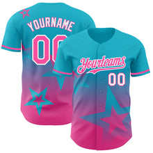 Laden Sie das Bild in den Galerie-Viewer, Custom Lakes Blue Pink-White 3D Pattern Design Gradient Style Twinkle Star Authentic Baseball Jersey