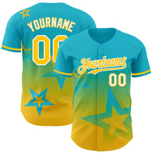 Load image into Gallery viewer, Custom Lakes Blue Yellow-White 3D Pattern Design Gradient Style Twinkle Star Authentic Baseball Jersey